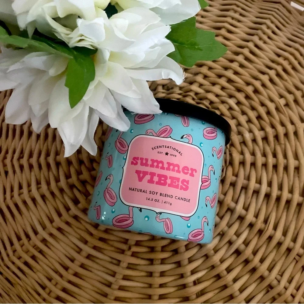 Scentsational Summer Vibes 2 wick Pink Flamingo soy candle Made in USA NWT